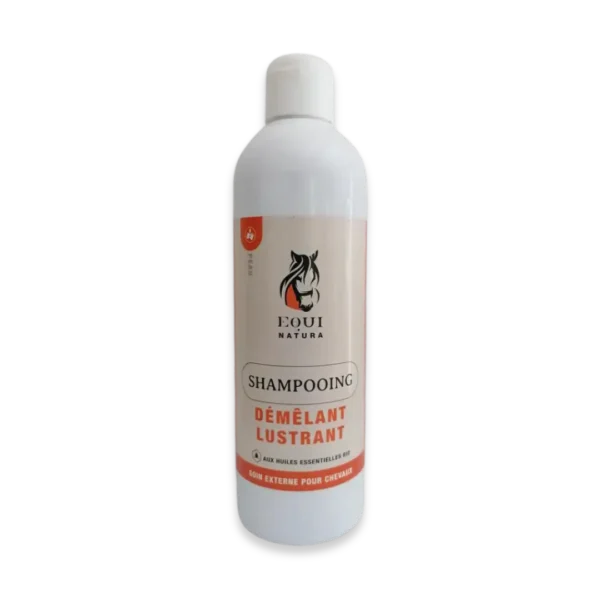 Shampoing démêlant lustrant Equi'natura naturel et bio lave et fait briller naturellement la robe du cheval