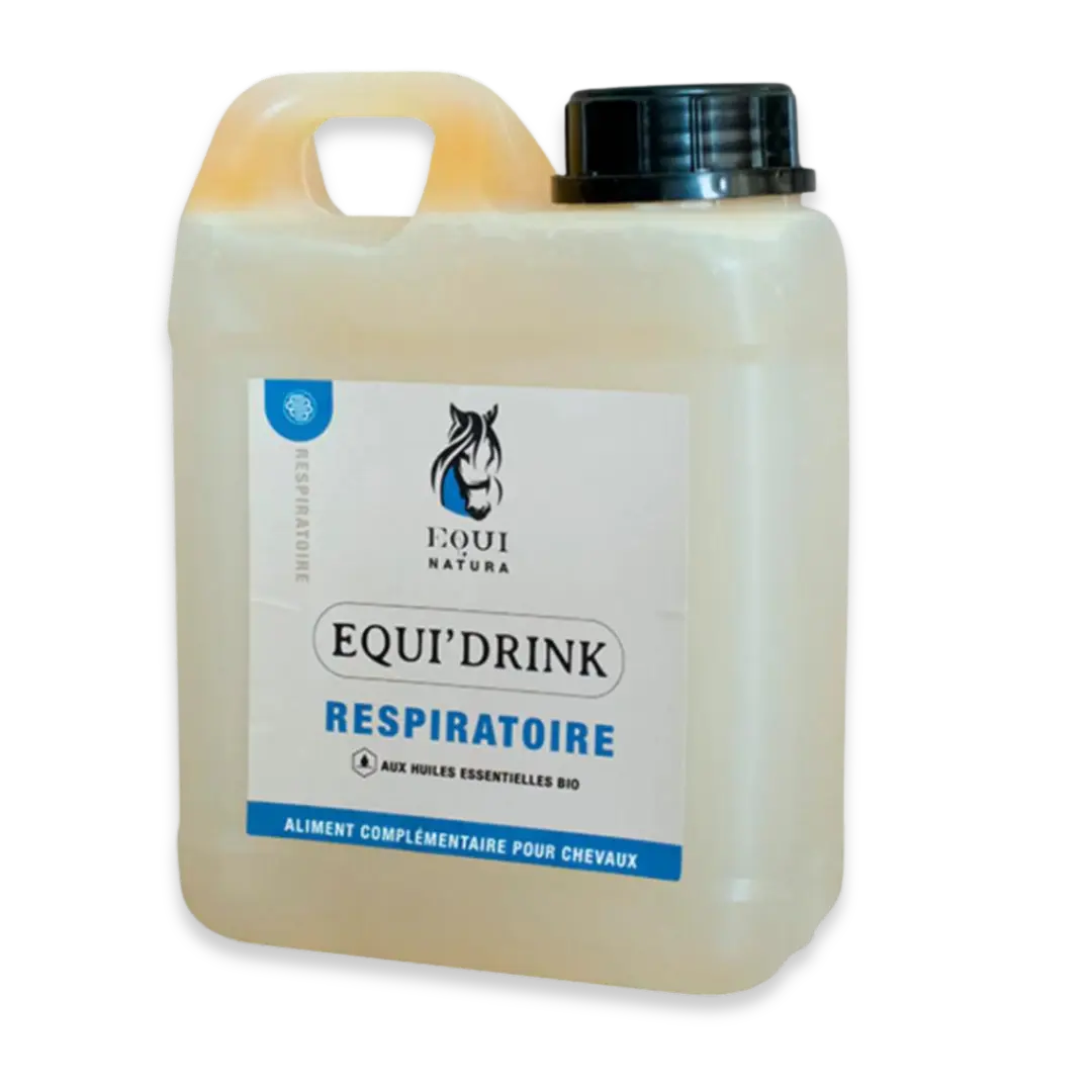 Equi’drink Respiratoire, complément alimentaire liquide qui soulage les troubles respiratoires et protège les muqueuses.